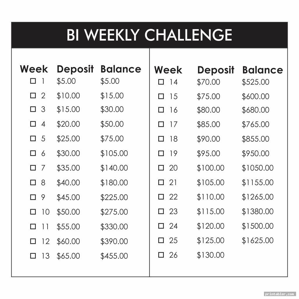 Free Printable Bi Weekly Money Saving Challenge