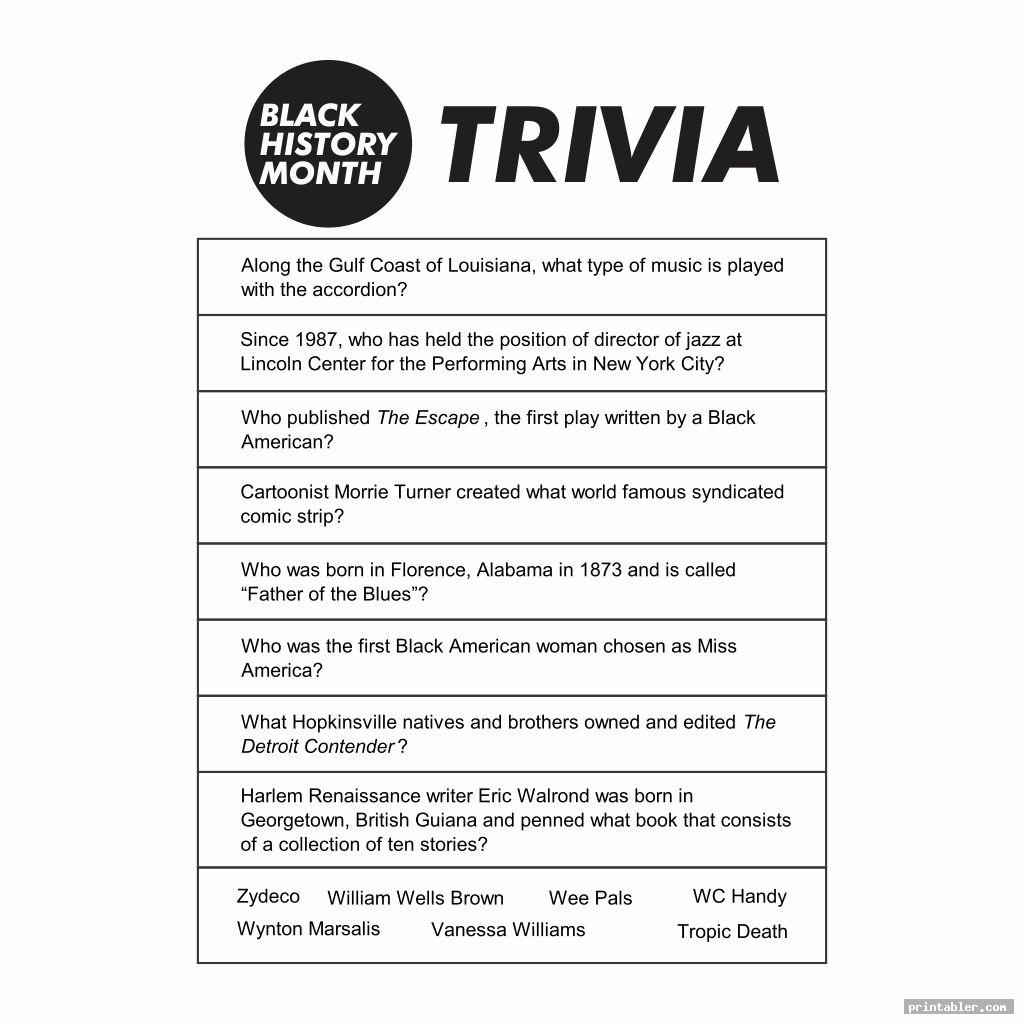 Funny Black Trivia Printable