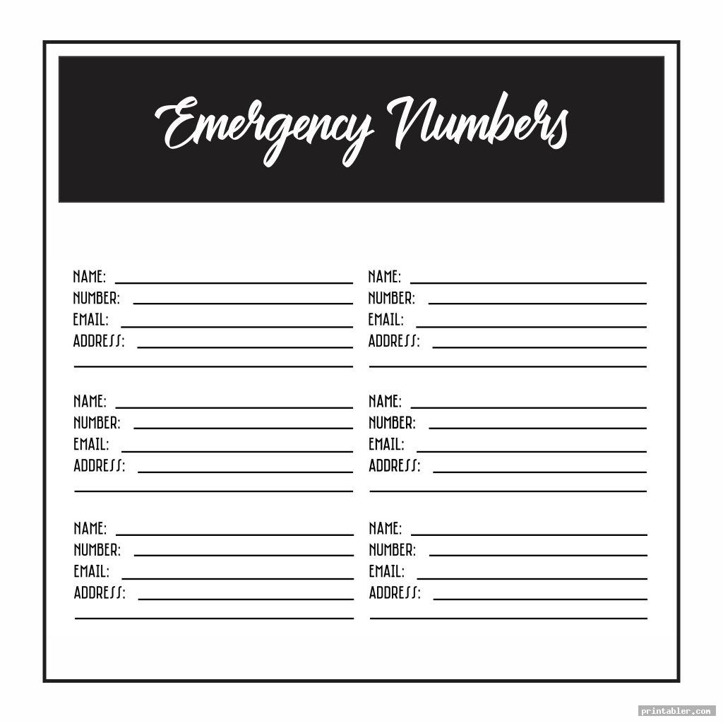 blank printable emergency contact list