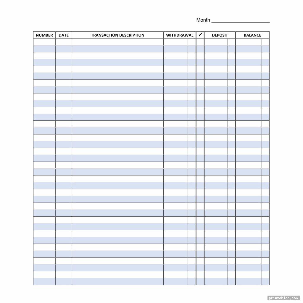 Checkbook Transaction Register Printable