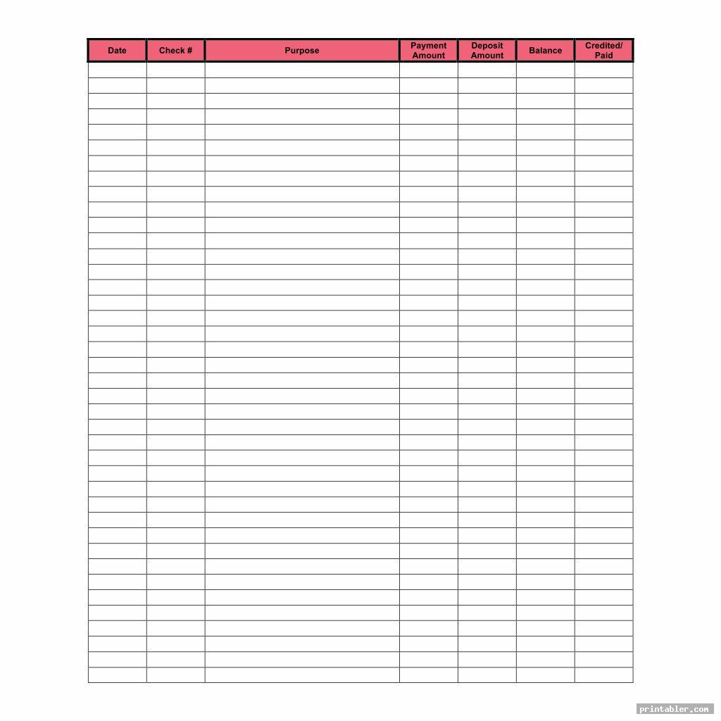 Checkbook Transaction Register Printable