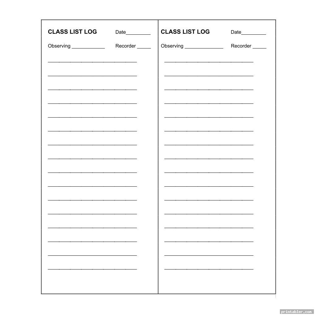 class list blank printable template for use
