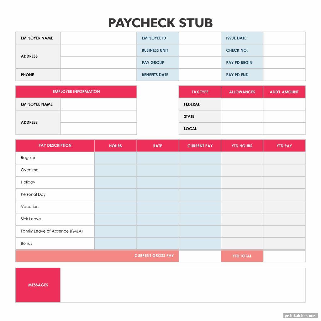 Printable Blank Pay Check Stubs