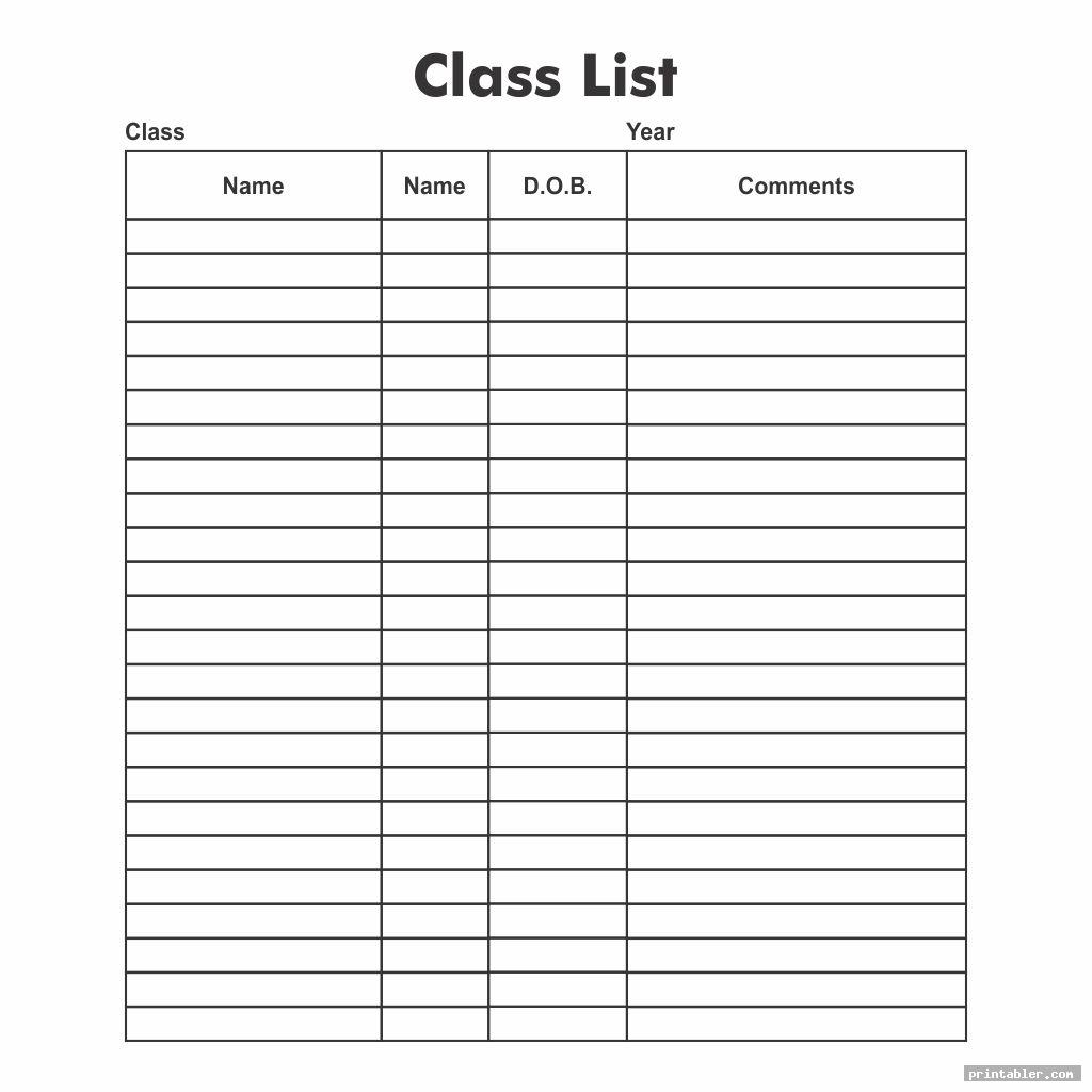 complete class list blank printable