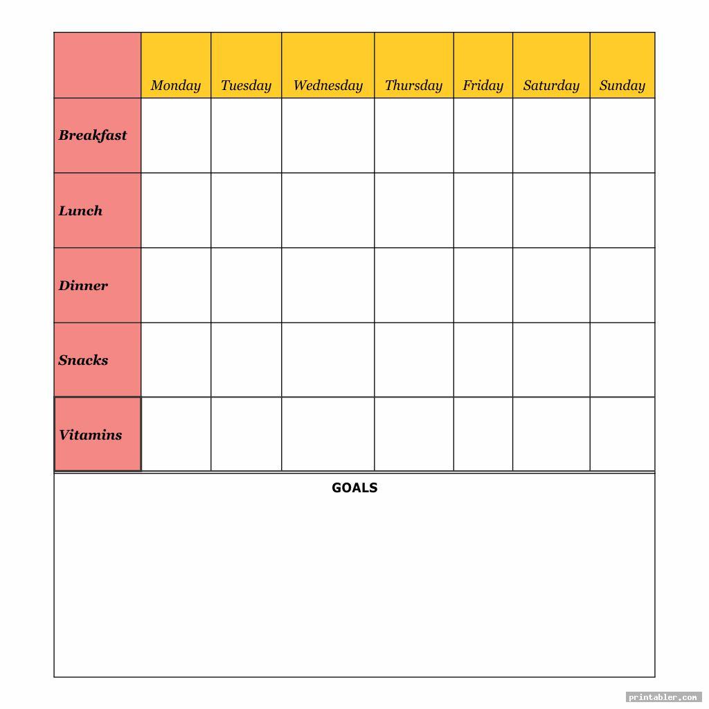 Printable 7 Days Food Log 5 Meals A Day