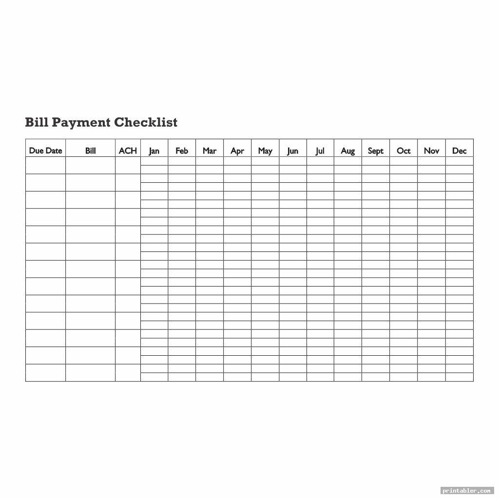 complete printable bill payment chart