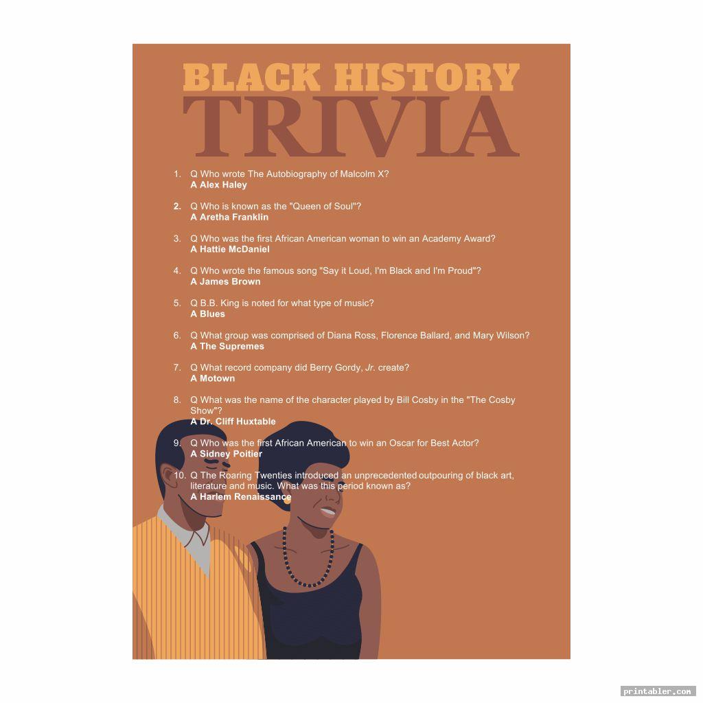 Black History Trivia Questions and Answers Printable