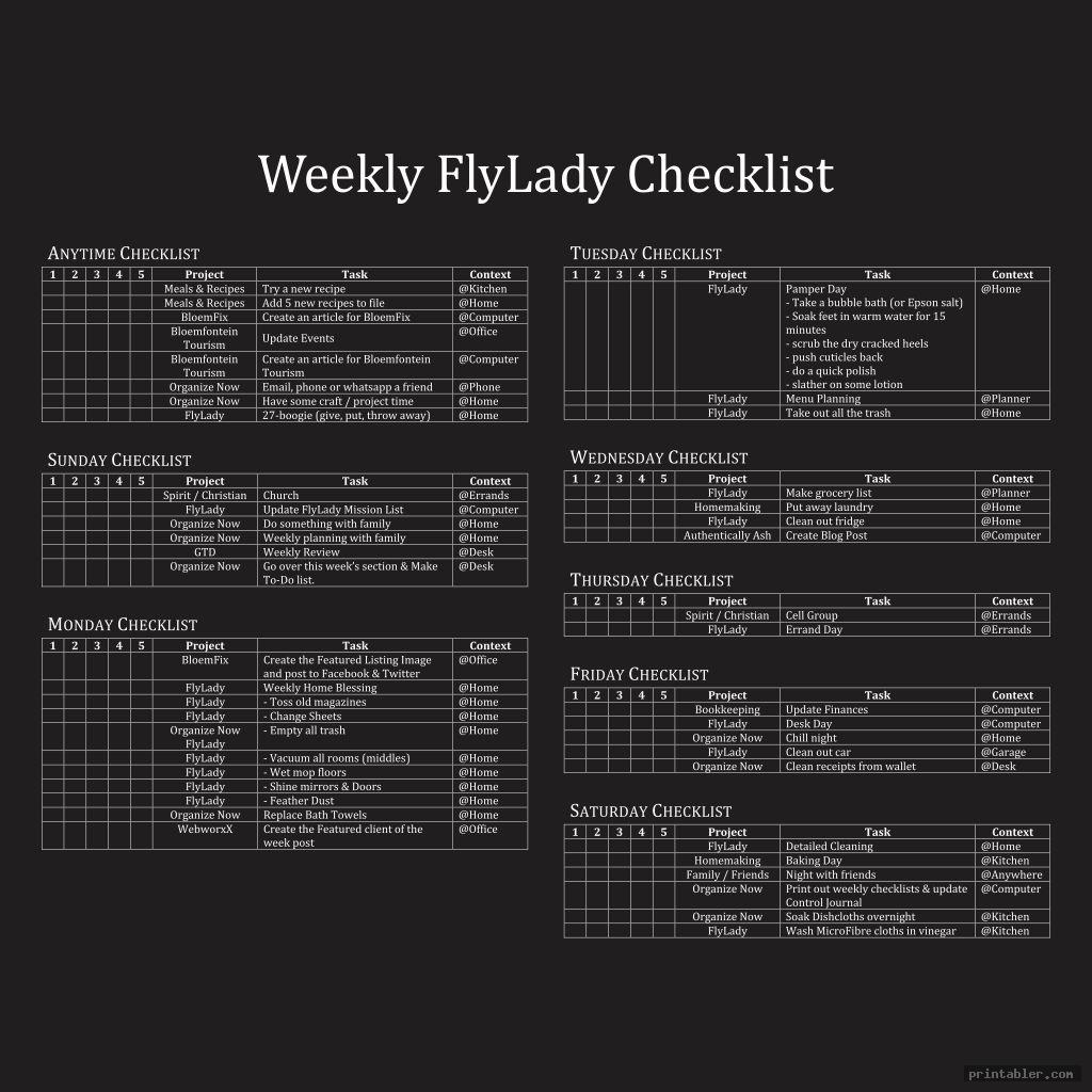 cool flylady printable checklists