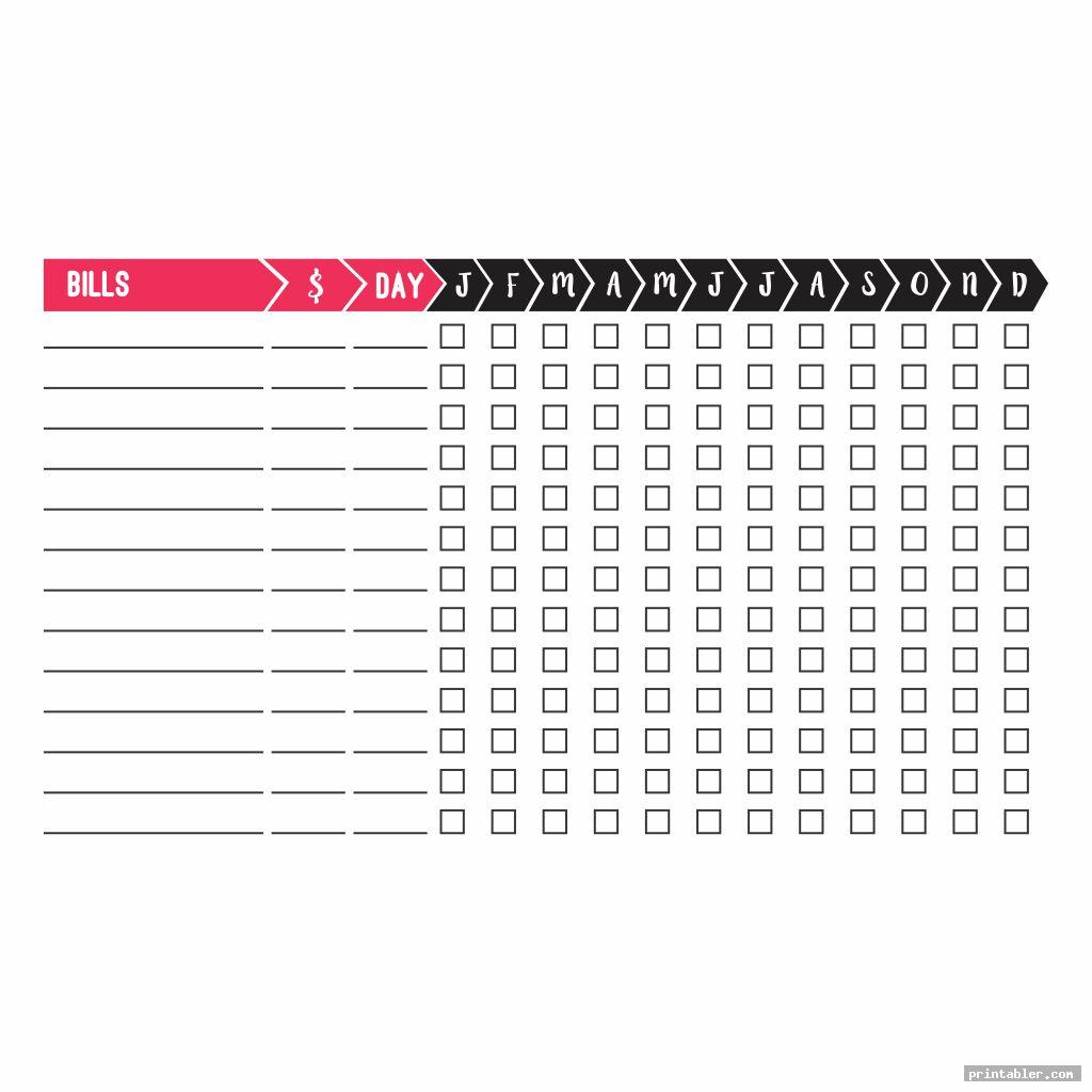 Printable Monthly Bill Payment Schedule