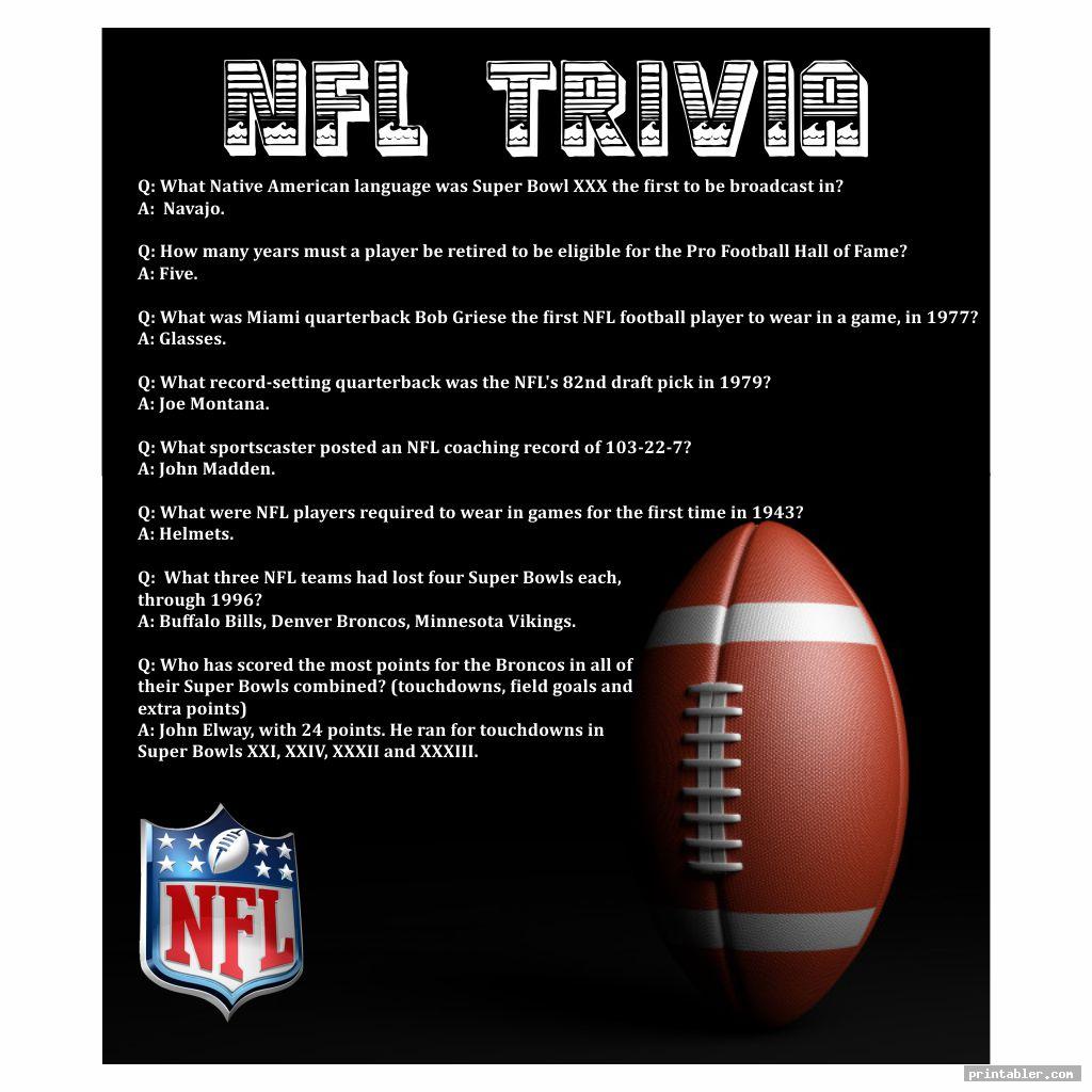 Printable NFL Trivia Questions and Answers