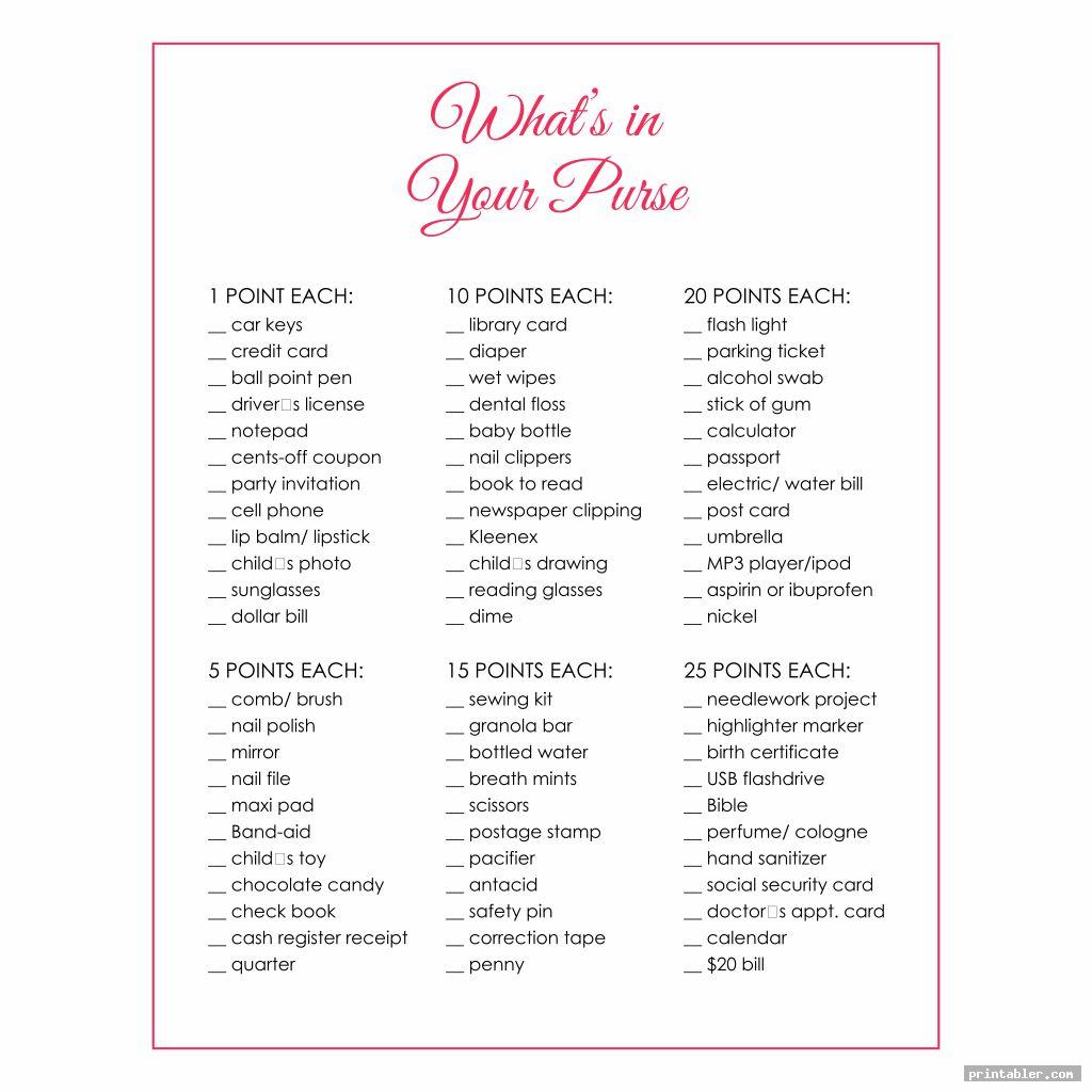cute printable whats in your purse game