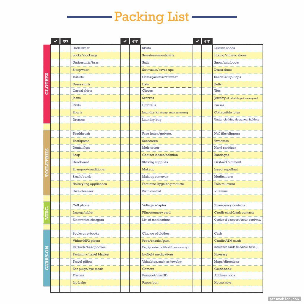 Trip Packing List Printable