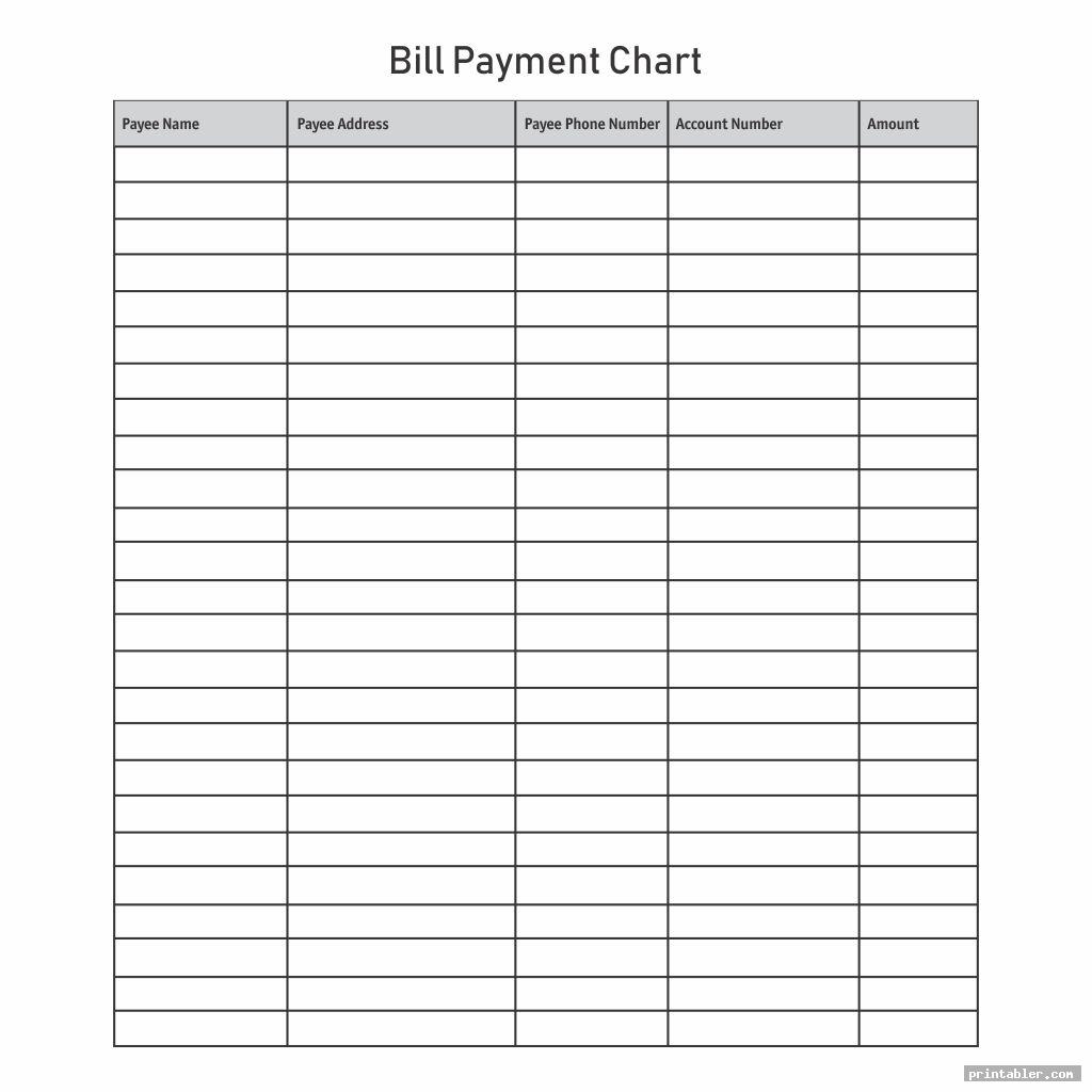 detail printable bill payment chart