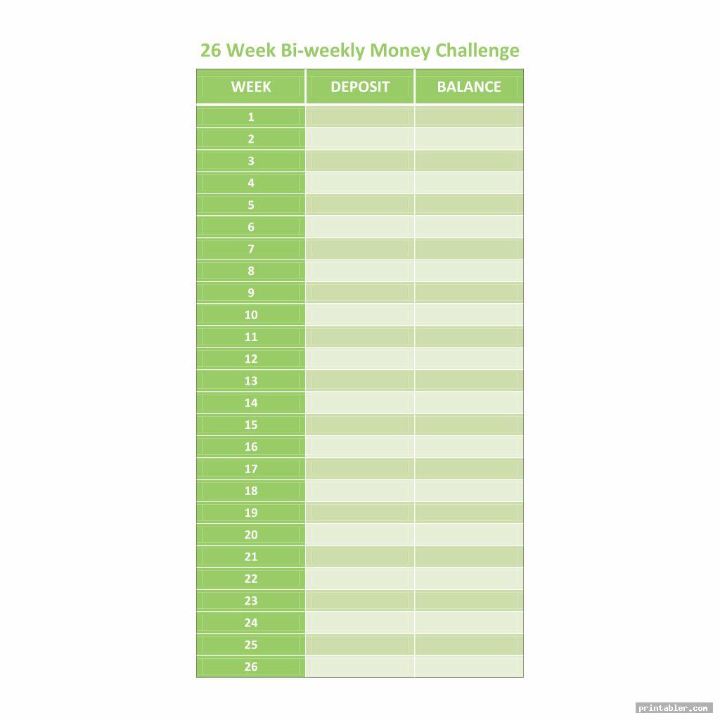 26 Week Money Challenge Chart Printable