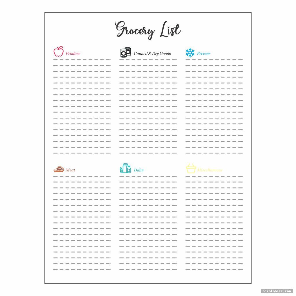 grocery list template printable amenable image free