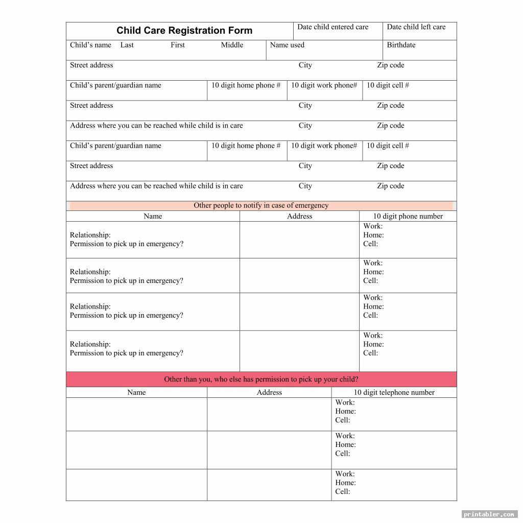 Home Day Care Forms Printable