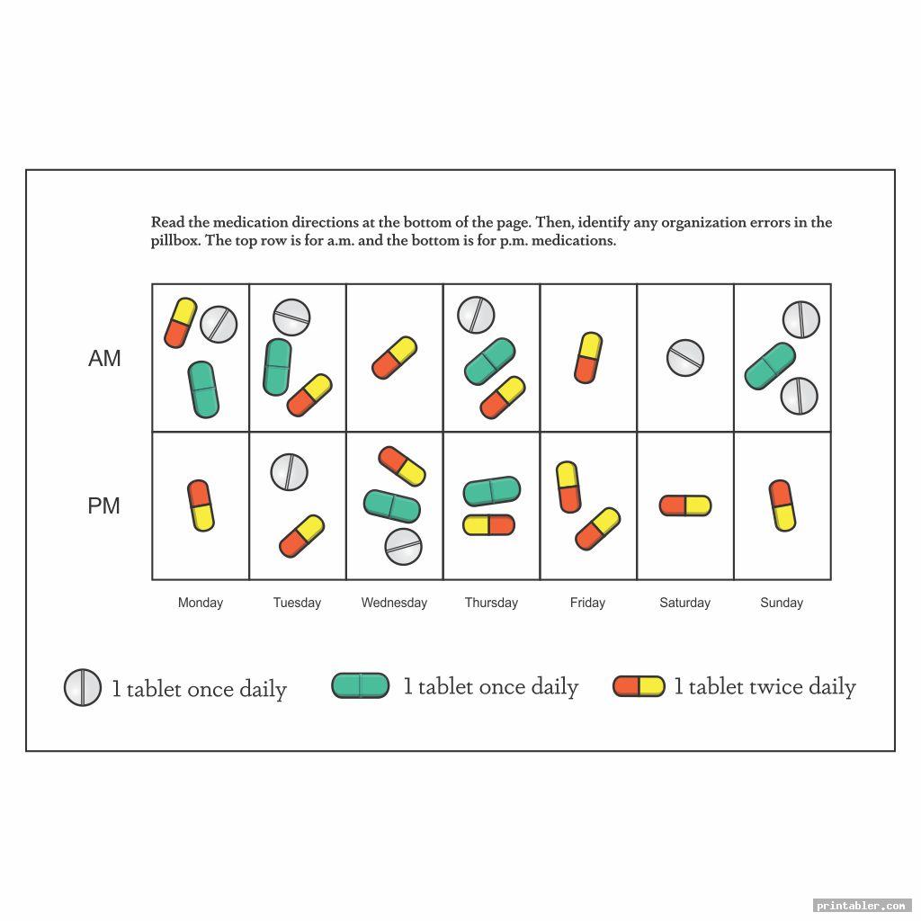 pills organizing adult cognitive worksheets printable