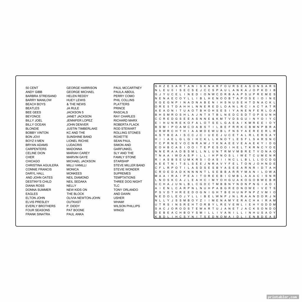 pop stars 100 word word searches printable