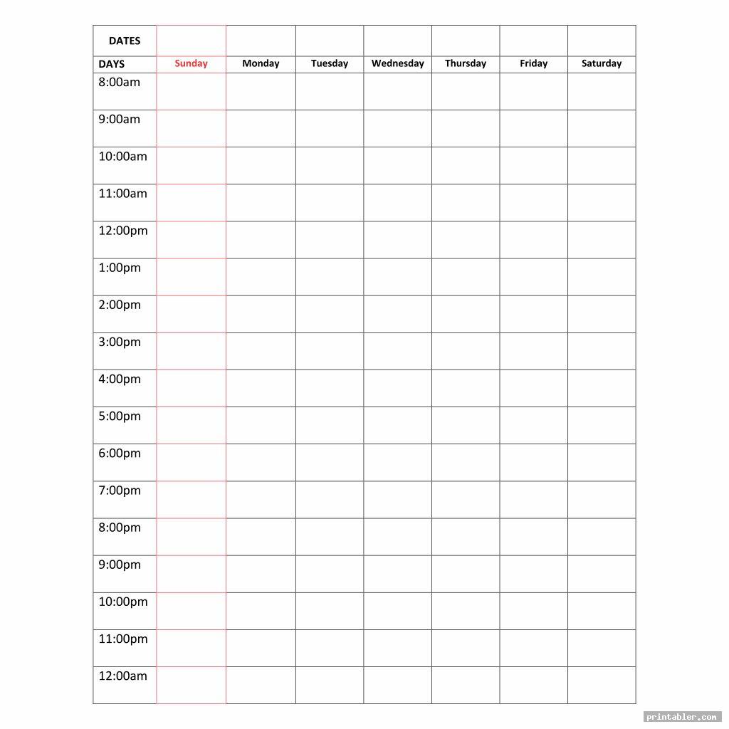 printable daily hourly calendar template for use