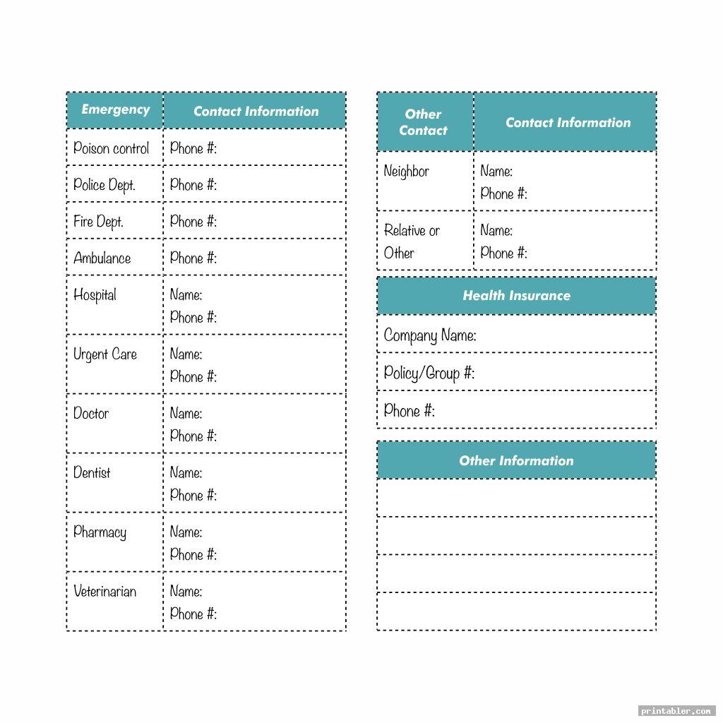 Printable Emergency Contact List