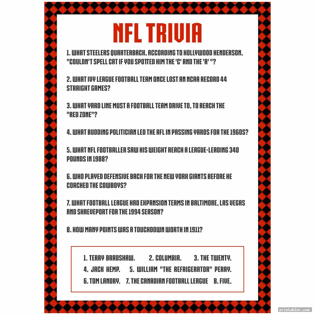 Printable NFL Trivia Questions and Answers - Gridgit.com