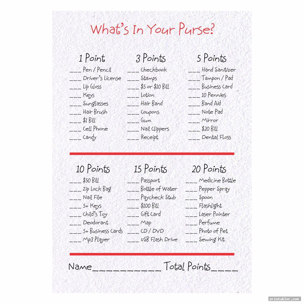 printable whats in your purse game template for use