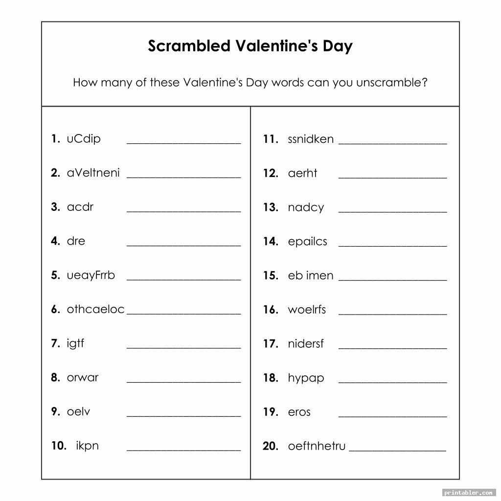 scrambled words valentine s day printable worksheets