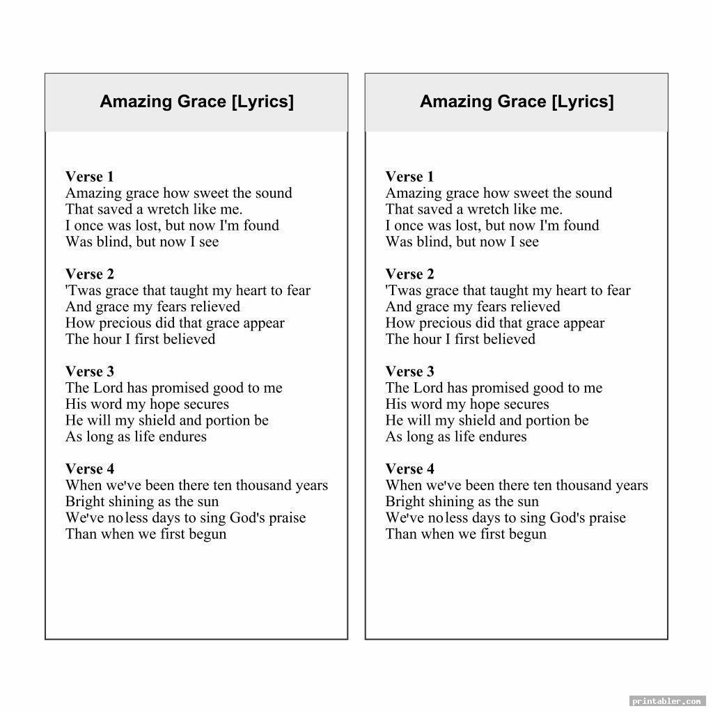 Amazing Grace Lyrics Printable Pdf Printable Word Searches
