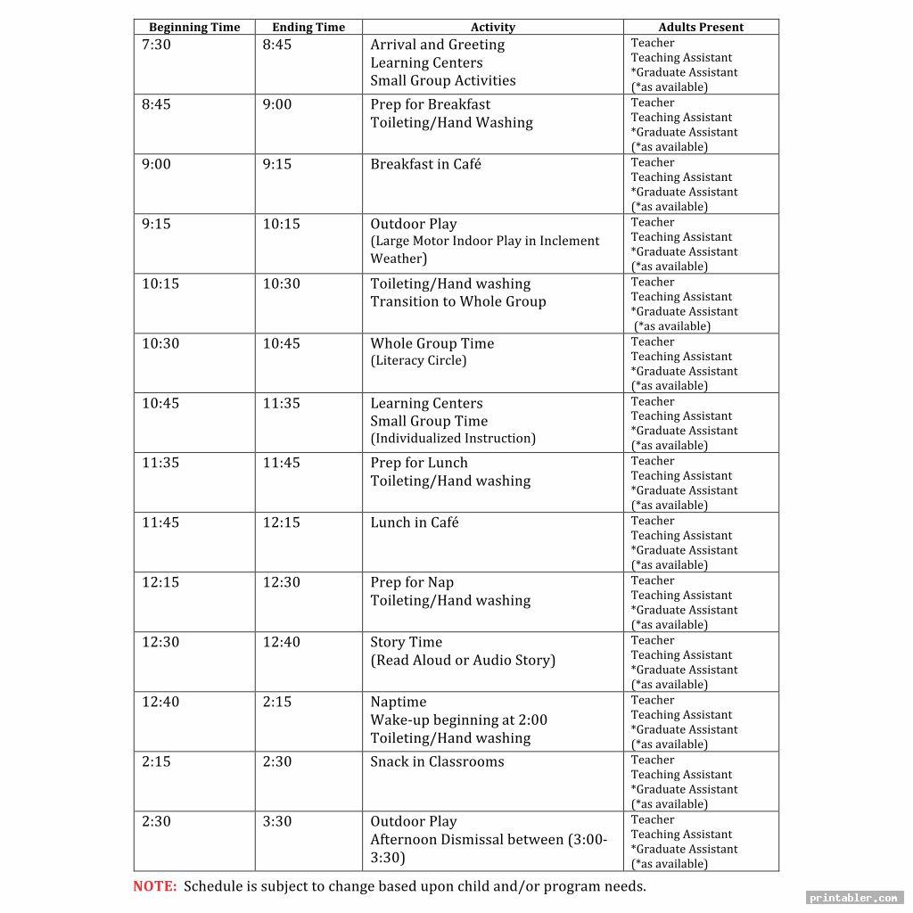 Classroom Daily Schedule Printable
