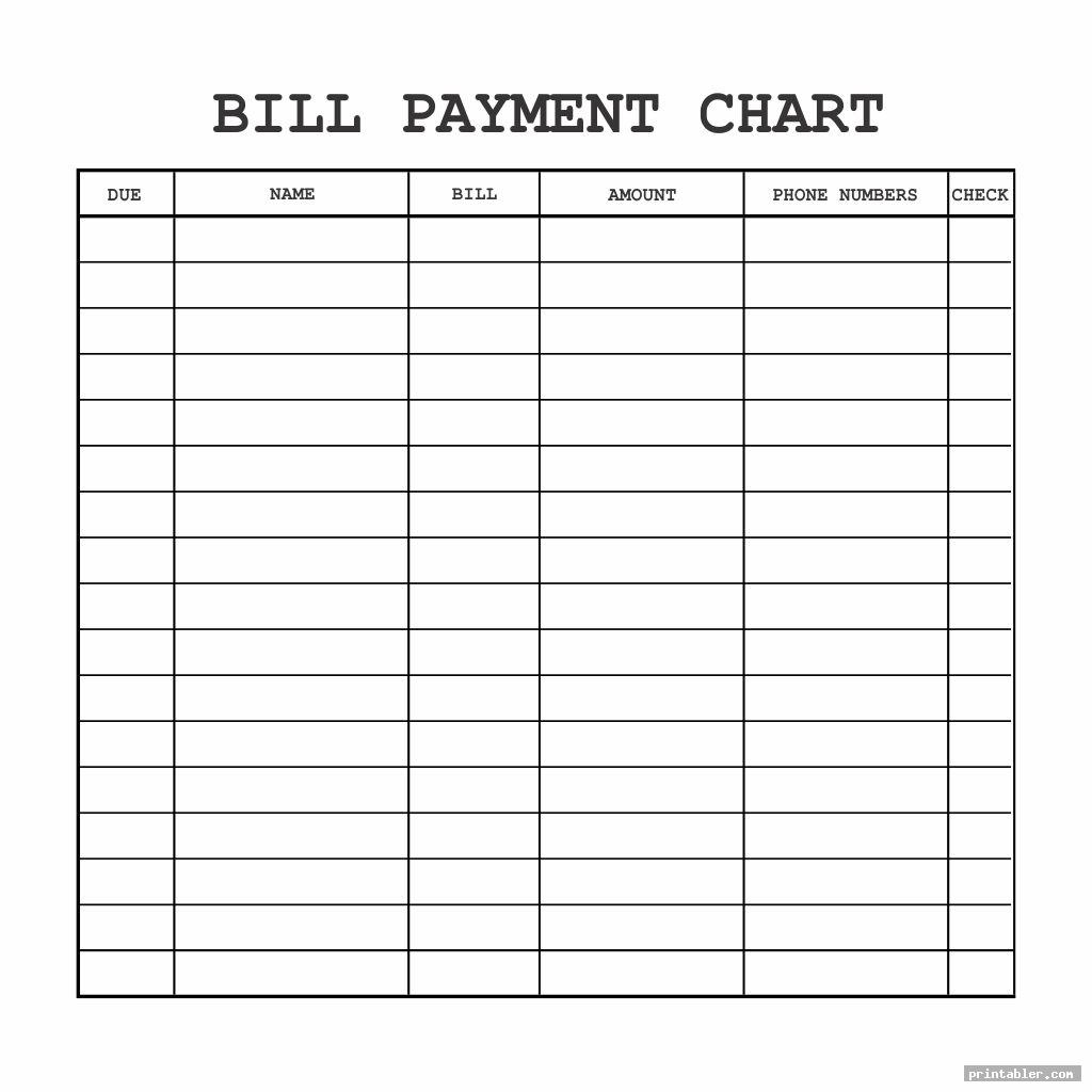 Printable Bill Payment Chart