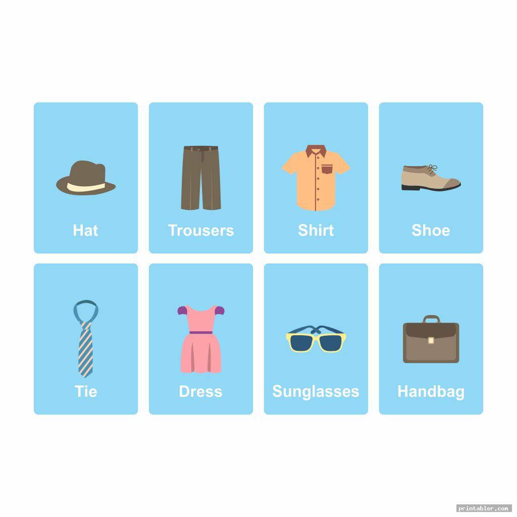 simple printable clothes flashcards for toddlers