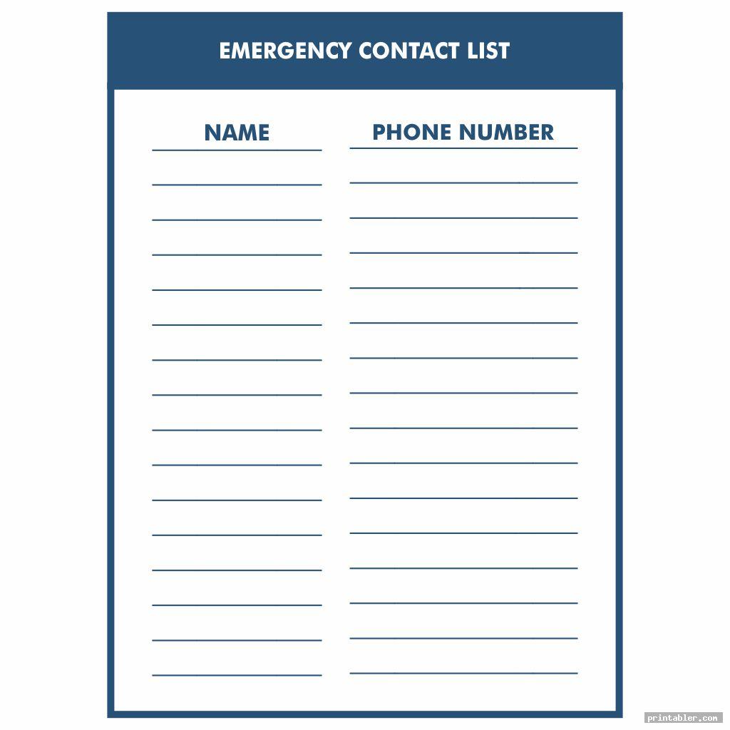 simple printable emergency contact list
