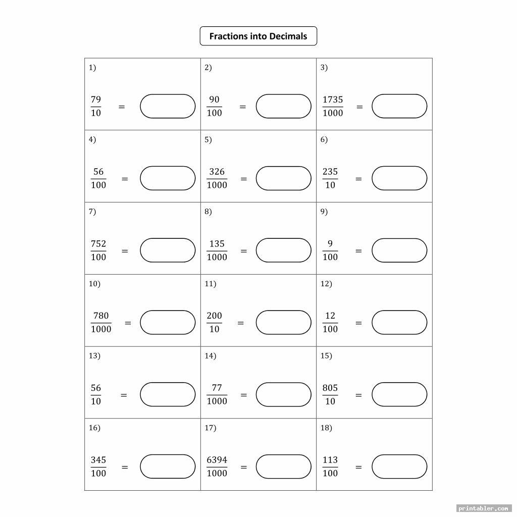 Printable Fraction Decimal Percent Conversion