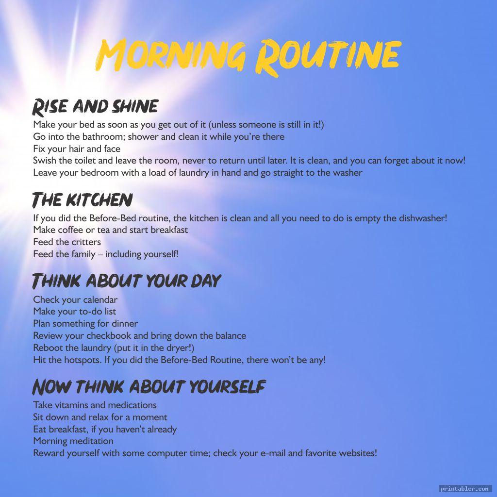 simple printable morning routine flylady