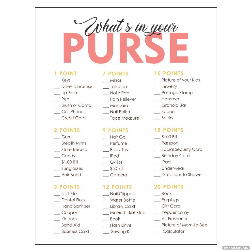 What's In Your Purse Game Free Printable - Printable Templates