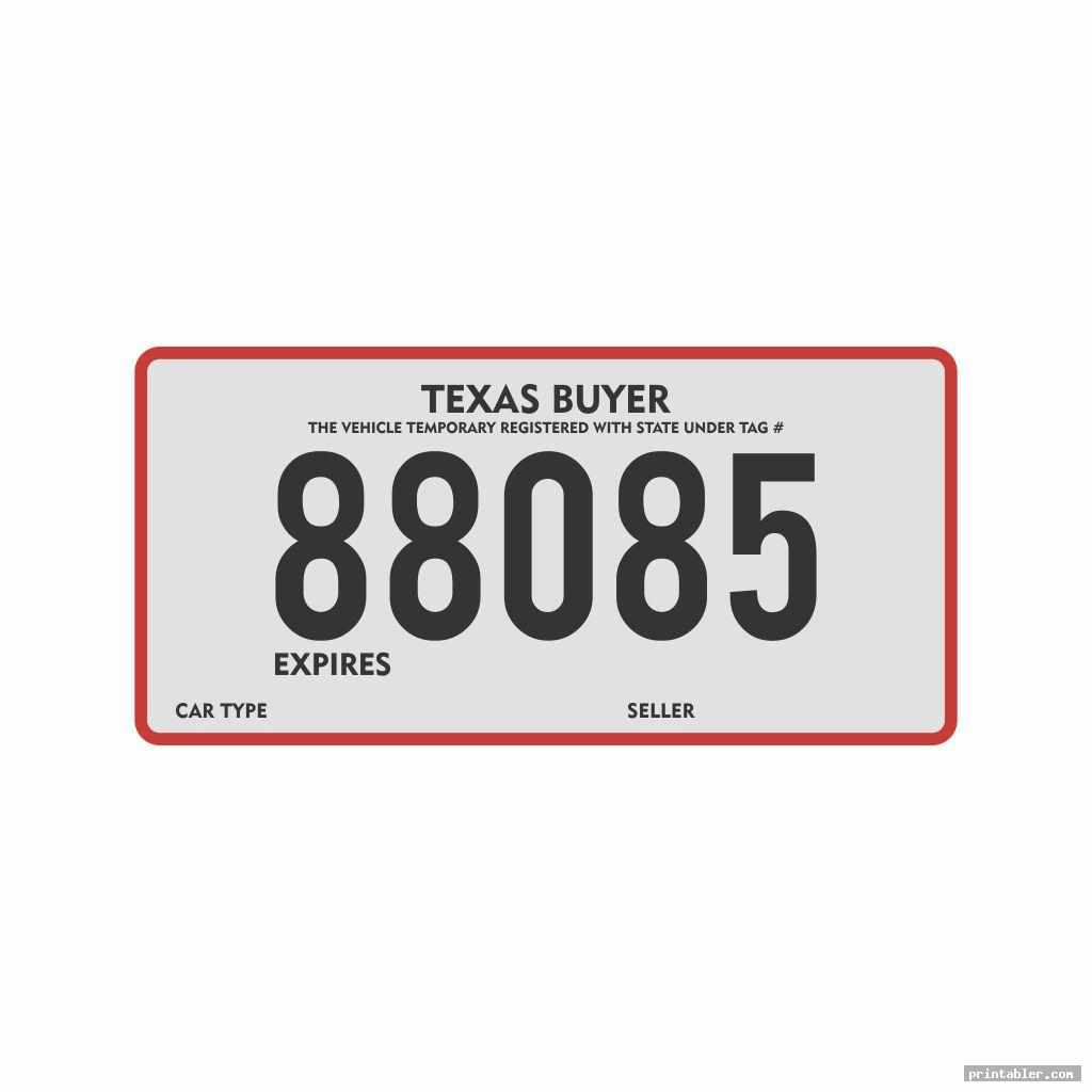 simple texas temporary license plate printable