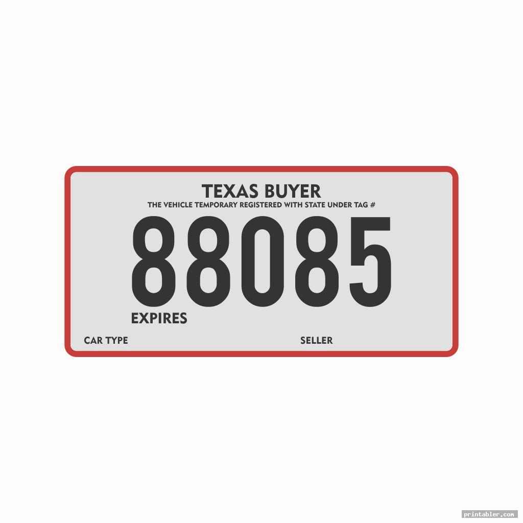 Texas Temporary License Plate Printable Gridgit