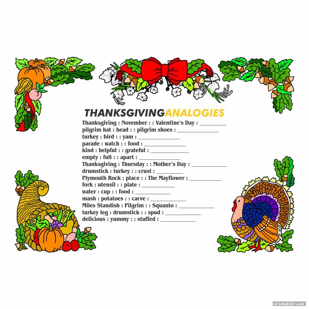 Thanksgiving rain Teasers Printable