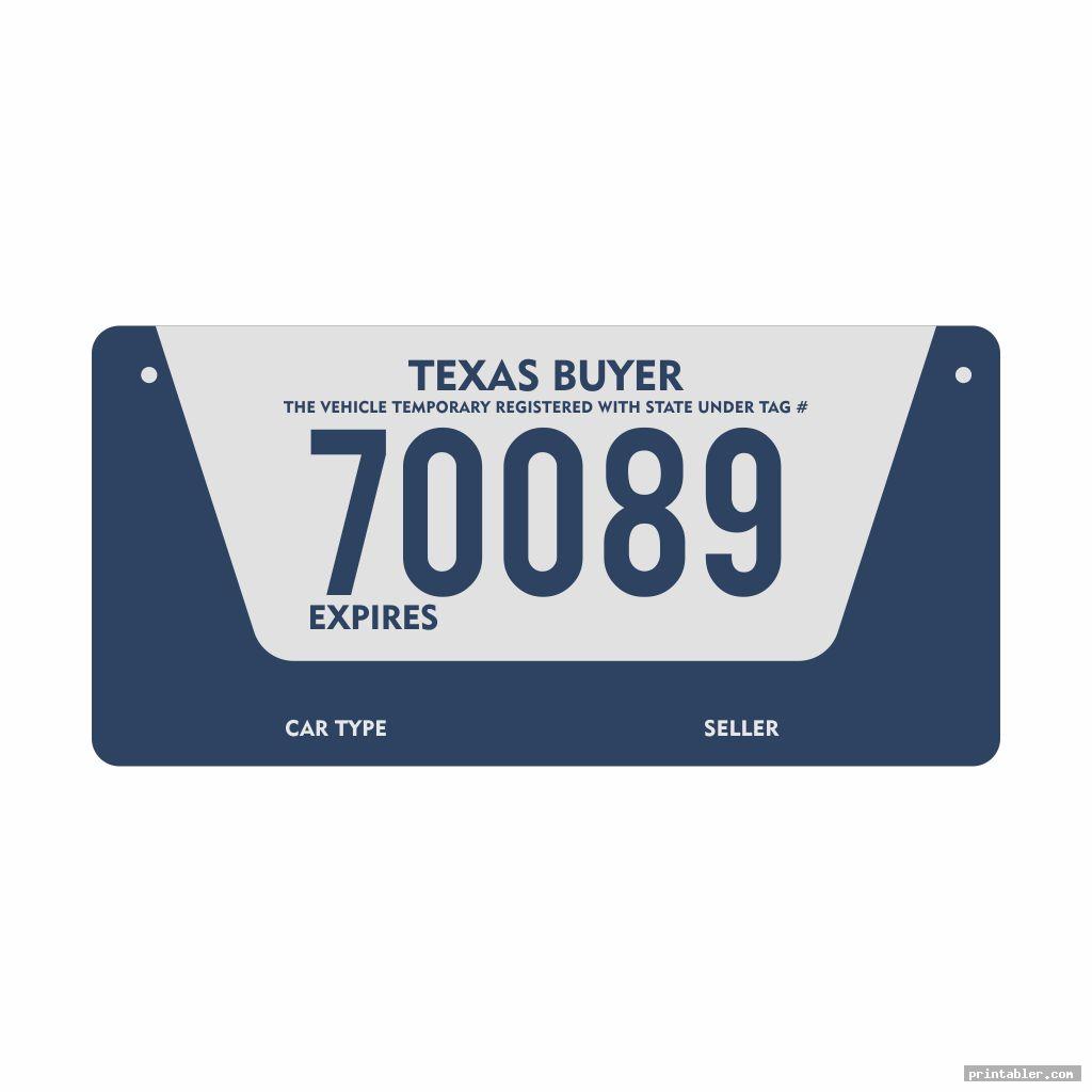 Texas Temporary License Plate Printable