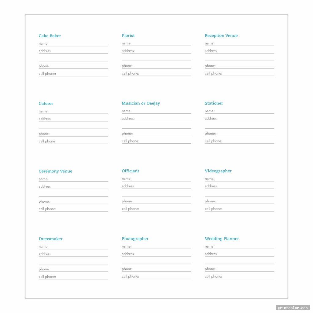 vendors printable contact list template