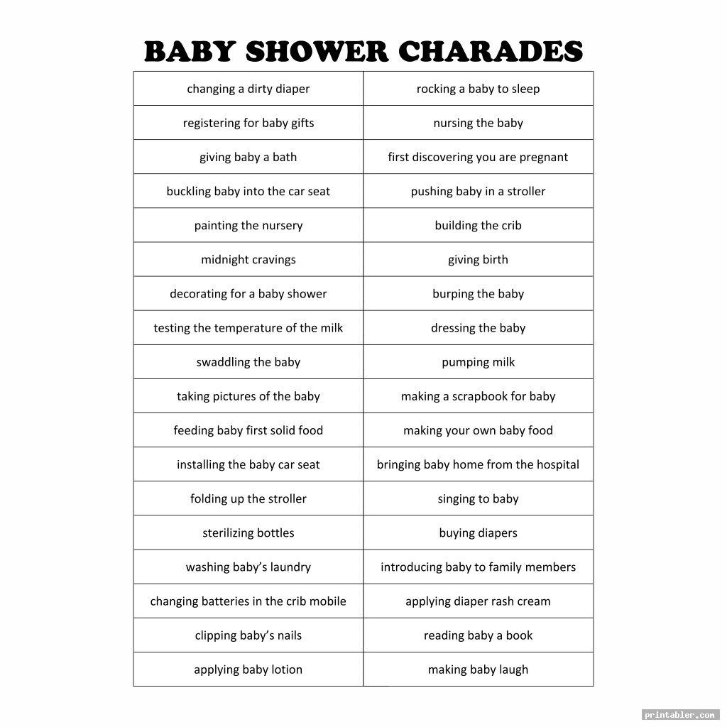 baby charades words printable image free