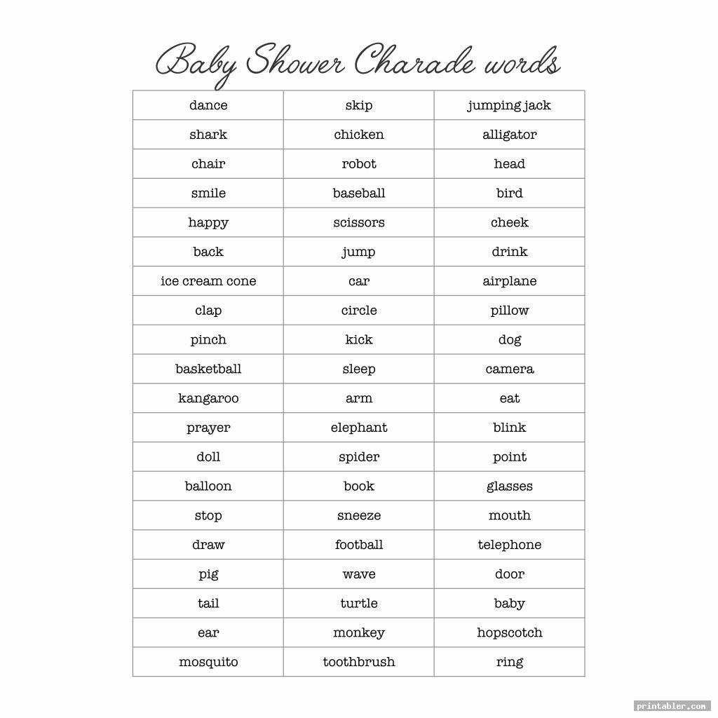 Baby Charades Words Printable Gridgit