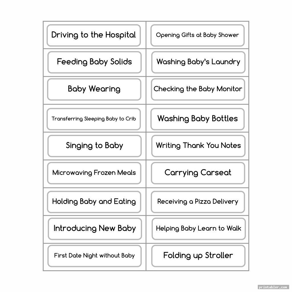 basic baby shower charades ideas printable