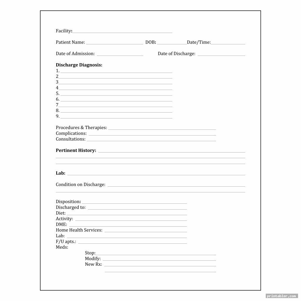 basic blank hospital discharge papers printable