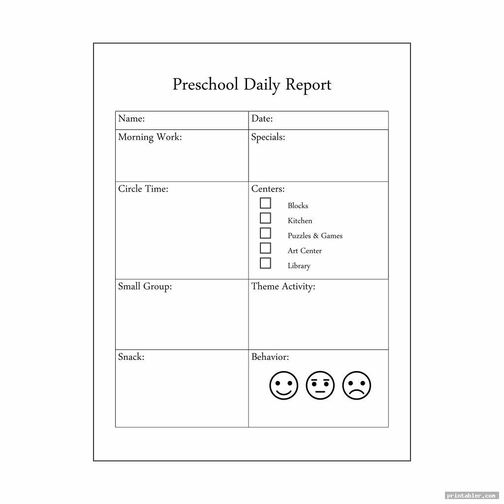 basic preschool daily report printable