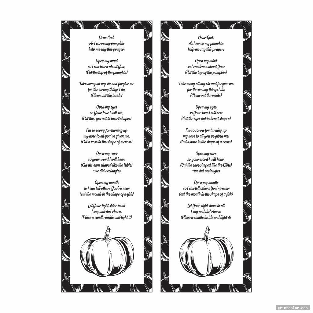 black and white pumpkin prayer bookmark printable