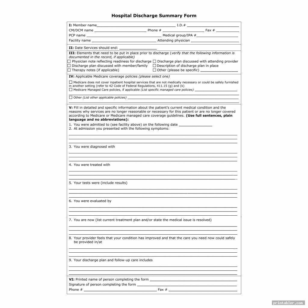 blank hospital discharge papers printable image free
