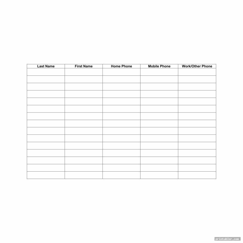 blank phone extension list template printable
