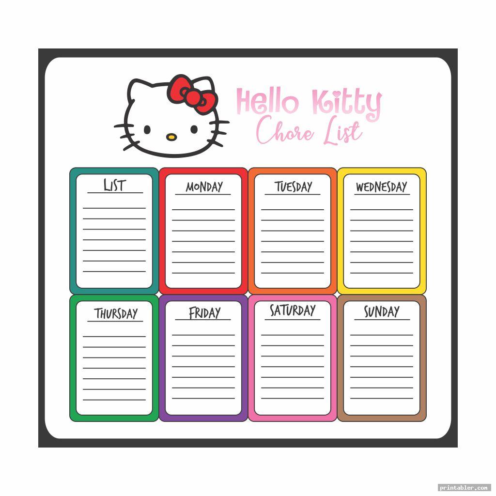 colorful hello kitty chore chart printable