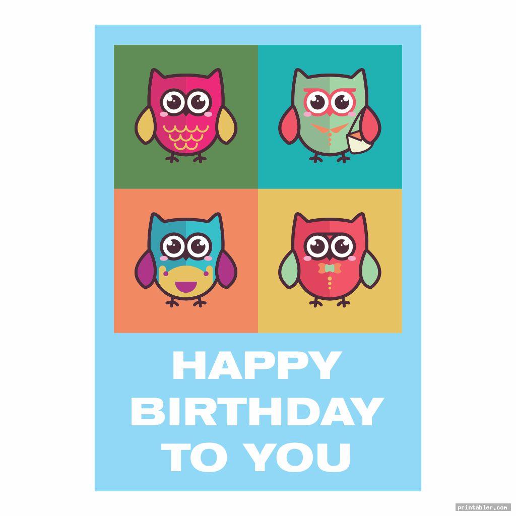 colorful owl birthday cards printable